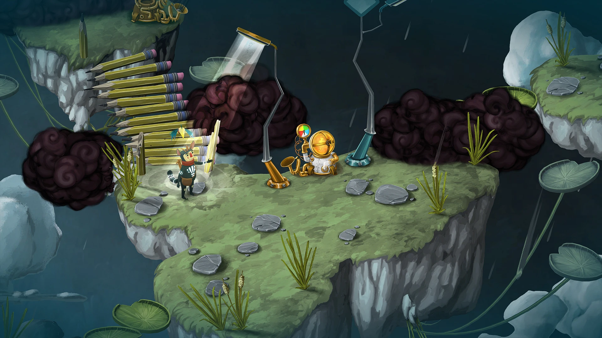 This contains a gameplay image of the game: Screenshot of Figment 2: Creed Valley