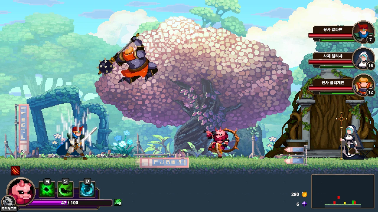 This contains a gameplay image of the game: Screenshot of Skul: The Hero Slayer
