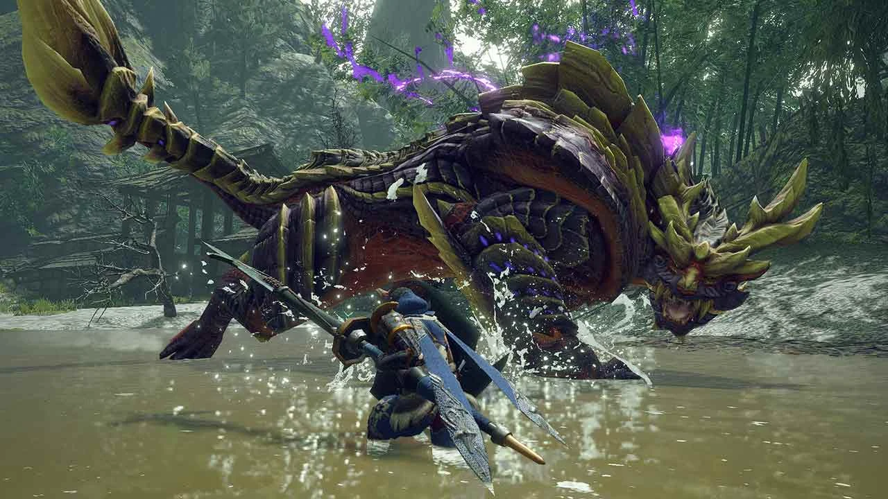 This contains a gameplay image of the game: Screenshot of Monster Hunter Rise