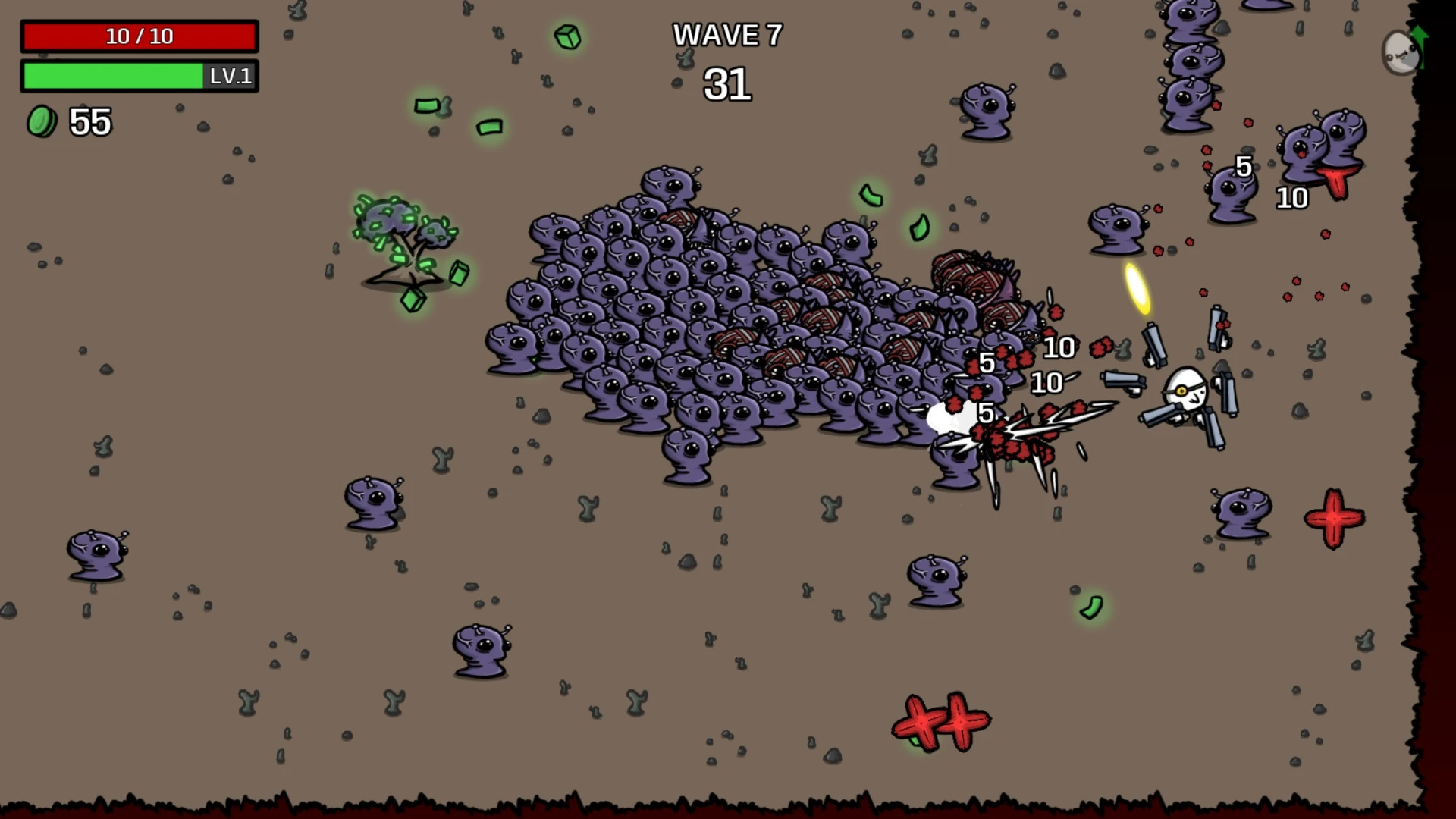 Ceci contient une image de gameplay du jeu : Capture d'écran de Brotato